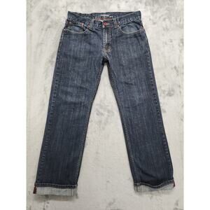 Flypaper Jeans Womens W32XL29* Blue Dark Wash Mid Rise Straight Leg Cuffed Hem